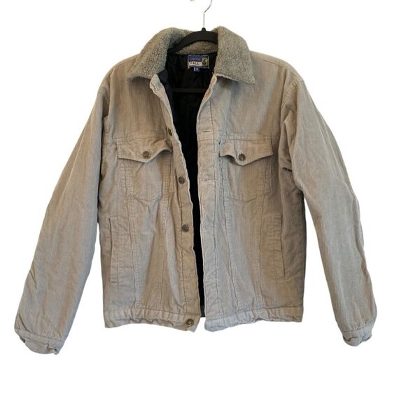Snow Falls Jacket Womens Medium Grey Beige Corduroy Quilted Lined Sherpa Collar - Picture 3 of 11